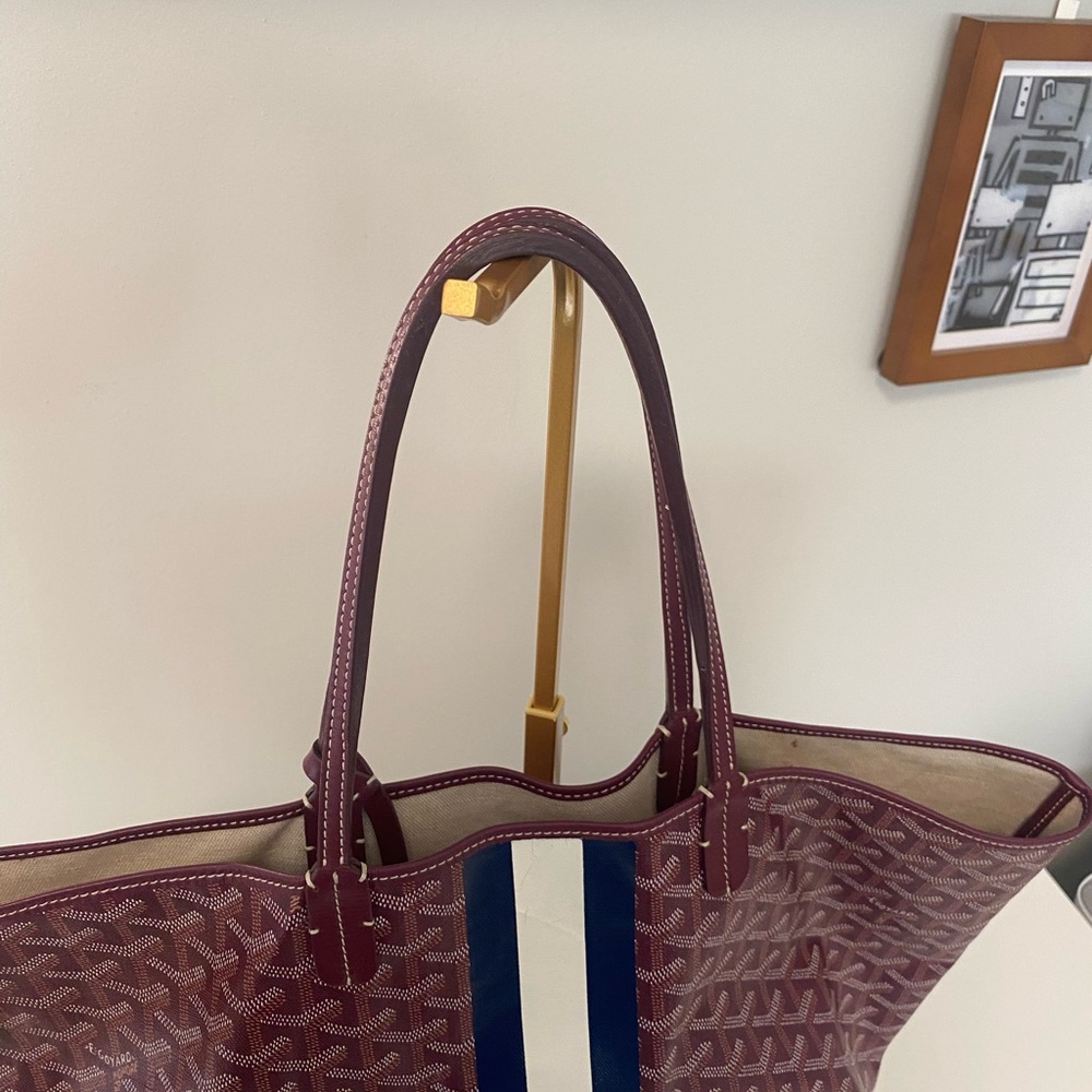 Goyardine Saint Louis Tote PM Bordeaux Personalized with Navy and White Stripe - Picture 10 of 15